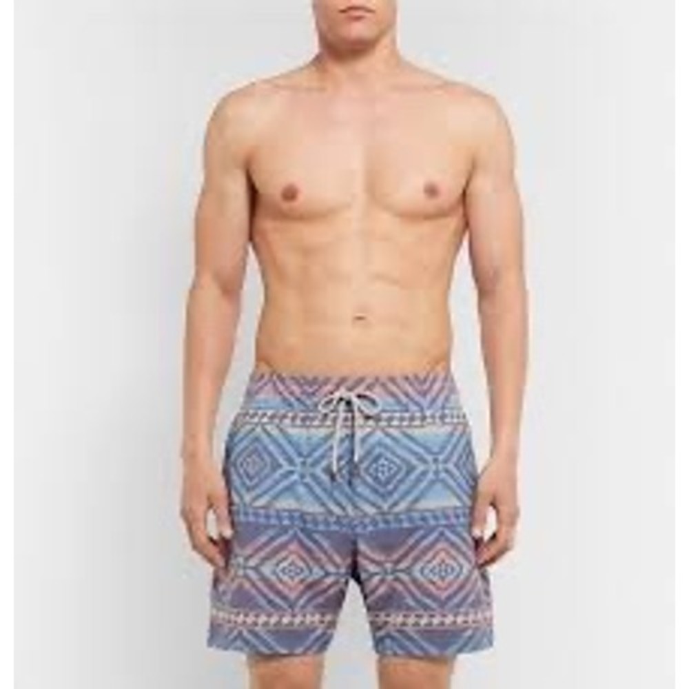 Faherty Board Shorts Mens 32 Blue Pink Geometric Aztec Print Swim Trunks